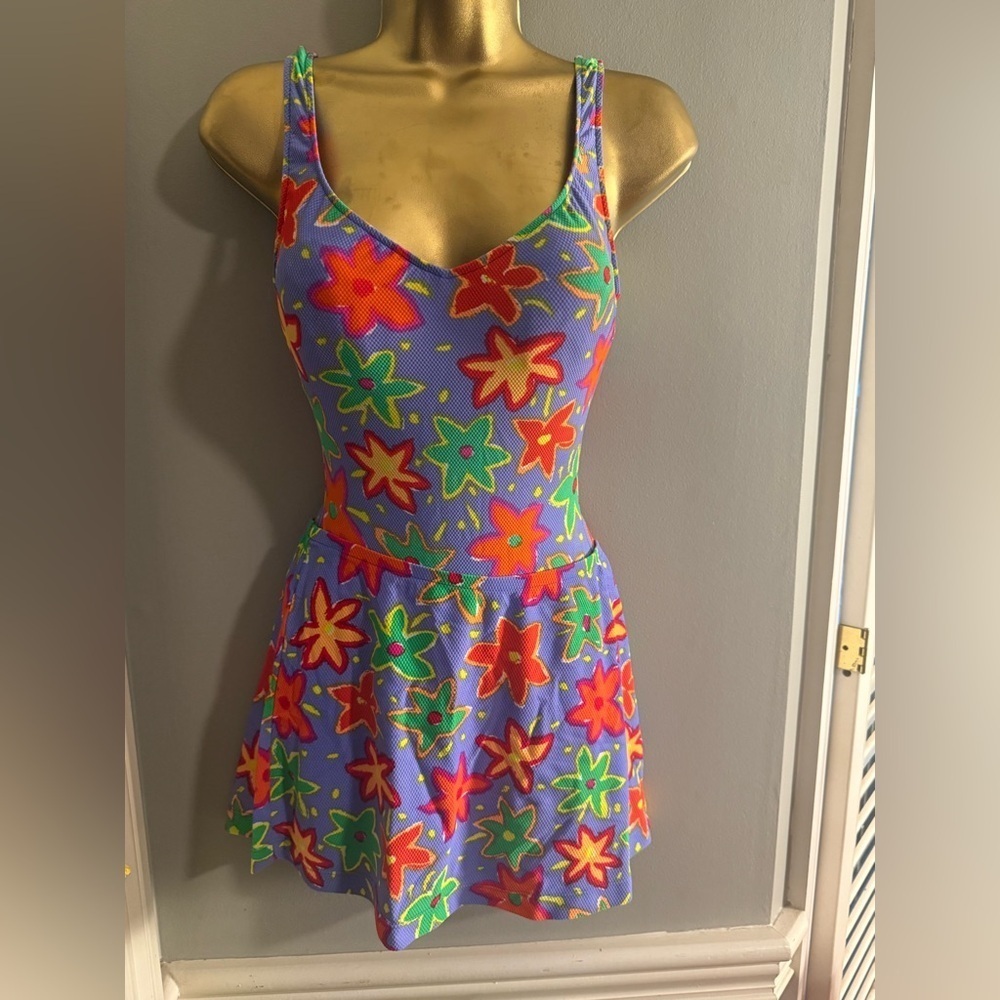 Red and Purple One Piece Swimsuit with Cover up Skirt